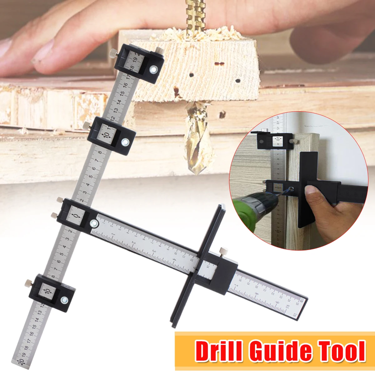 Drillpro-Herramienta de perforación para carpintería, localizador de plantilla de Hardware de gabinete de ABS, guía de taladro, regla de sierra de orificio para tarugos