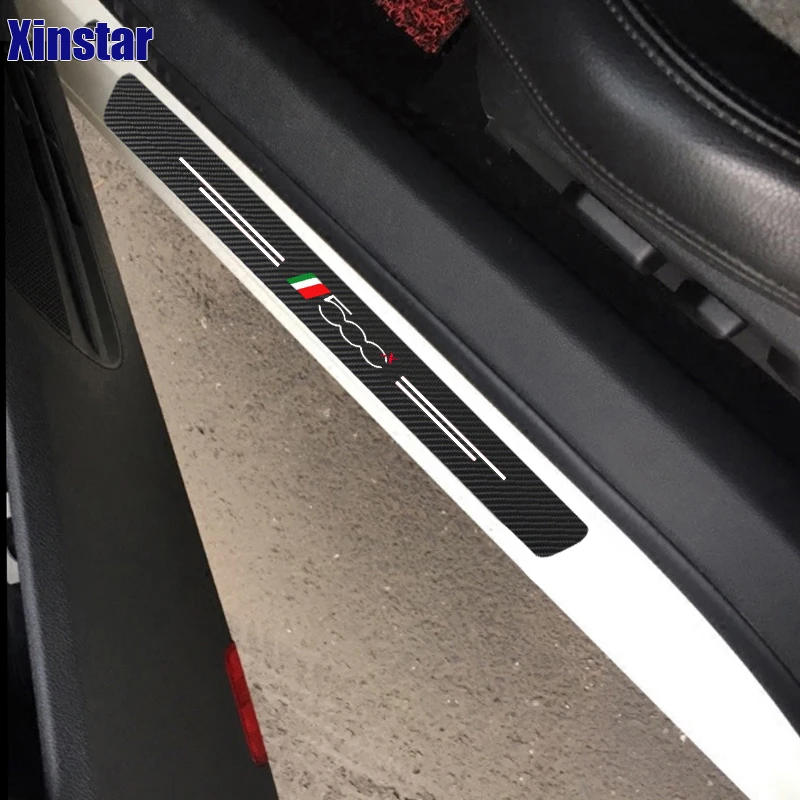 Lot 4 Protections Seuil De Porte Fiat Panda 2016-2021 – Fibre De Carbone Look Sport, Anti-rayures, Anti-usure, Installation Facile 3M