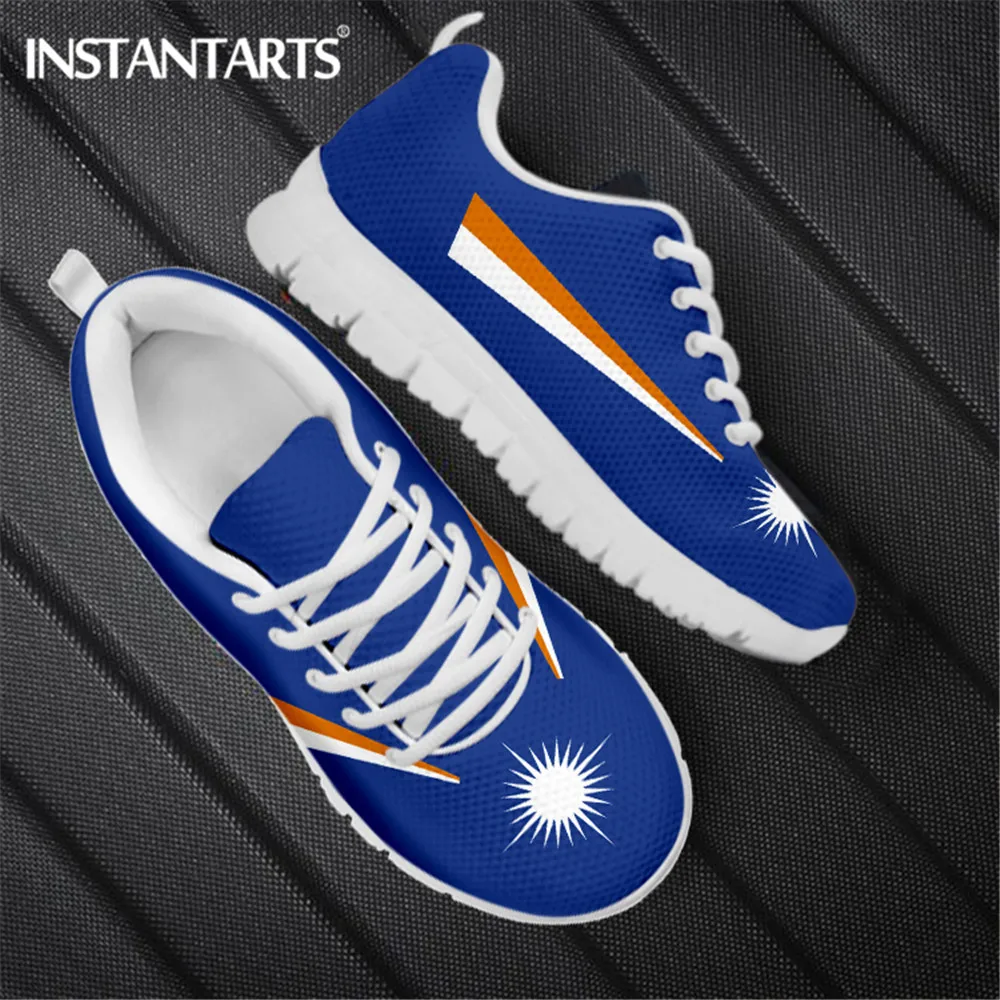 INSTANTARTS Women Flats Shoes Casual Sneakers Marshall Island Kwajalein Flag Football Print Mesh Lace-up Walking Shoe for Ladies