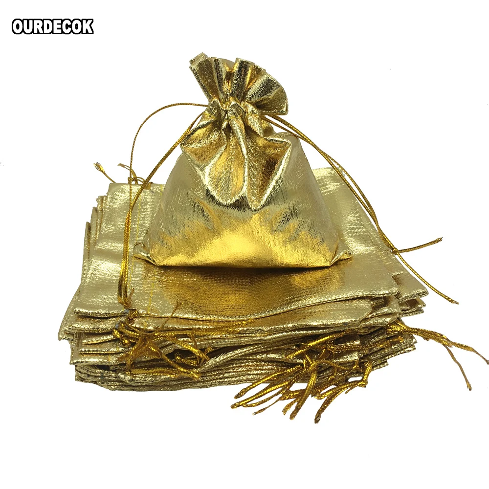 100 pcs Silver Gold Color Gift Bags Metallic Foil Drawstring Pouches Gift Jewelry Packing Wedding Party Decorations 7x9cm 9x12cm