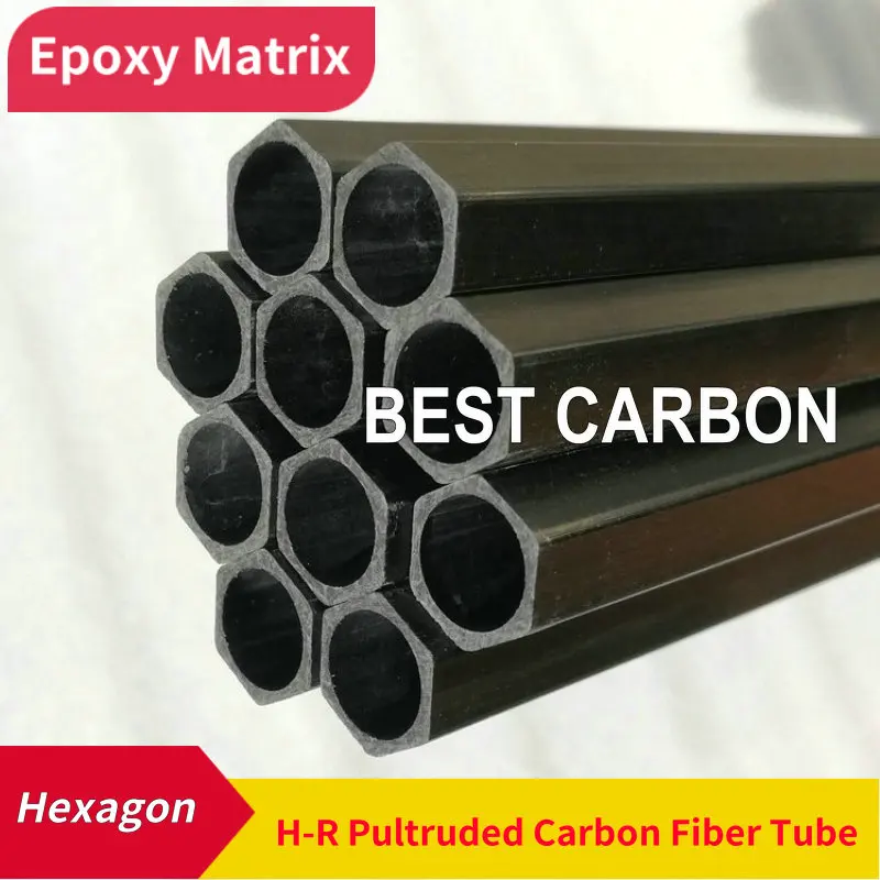 1000mm length 14x12, 16x14 Hexagon-Round Shape Epoxy Matrix Resin Pultruded Carbon Fiber Tube