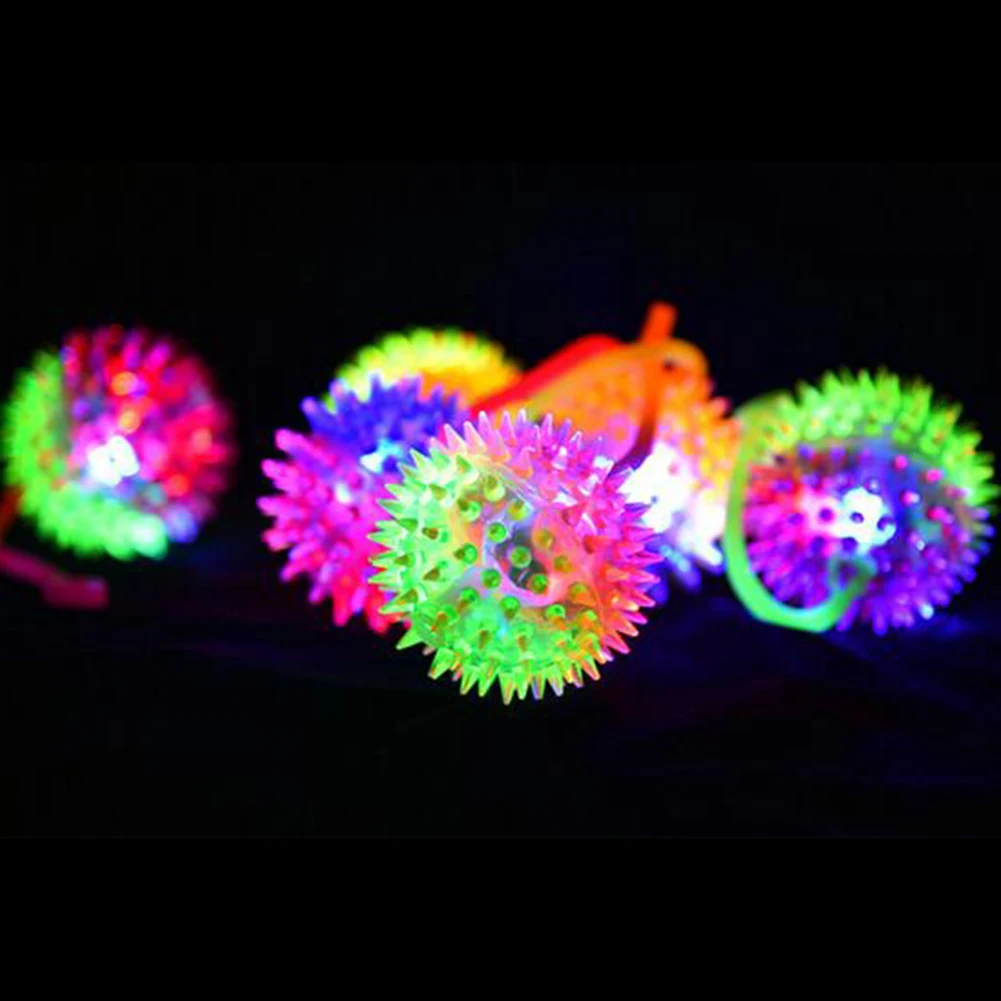 HOT SALES !!! LED Flashing Soft Prickly Massage Ball with Whistle Leash Squeaky Kids Prank Toy Wholesale Dropshipping