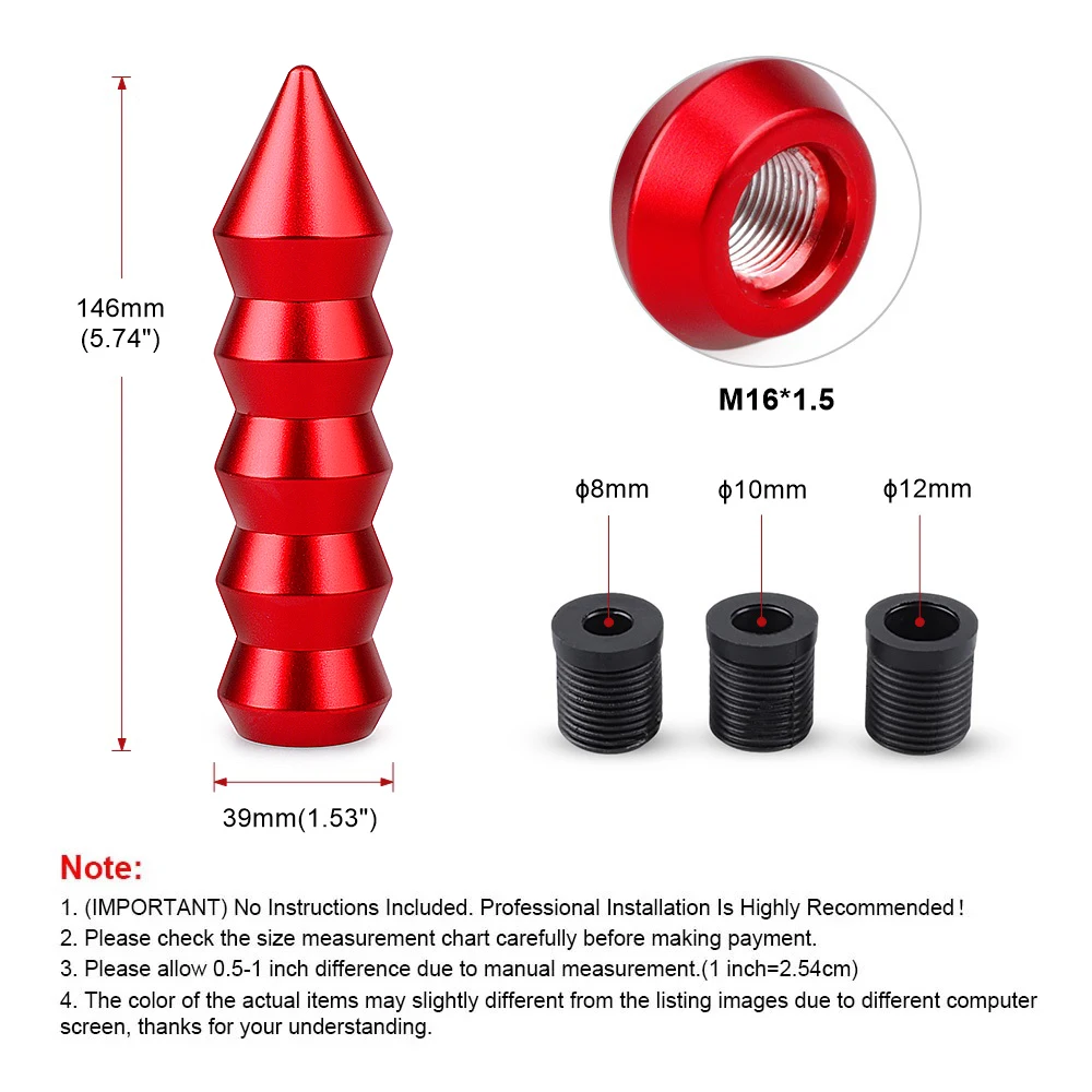 Pointed End Cone 146mm Gear Shift Knob M12 M10*1.5 Shifter Lever Knob Gear Universal Aluminum Bamboo Style With Three Adapter