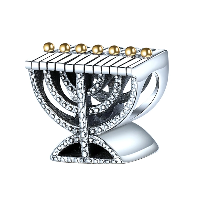 Sg 925 Sterling Silver Fashion Menorah Judaica Jewish Beads Charms for Women Fit Original Europe Bracelets Jewelry Making