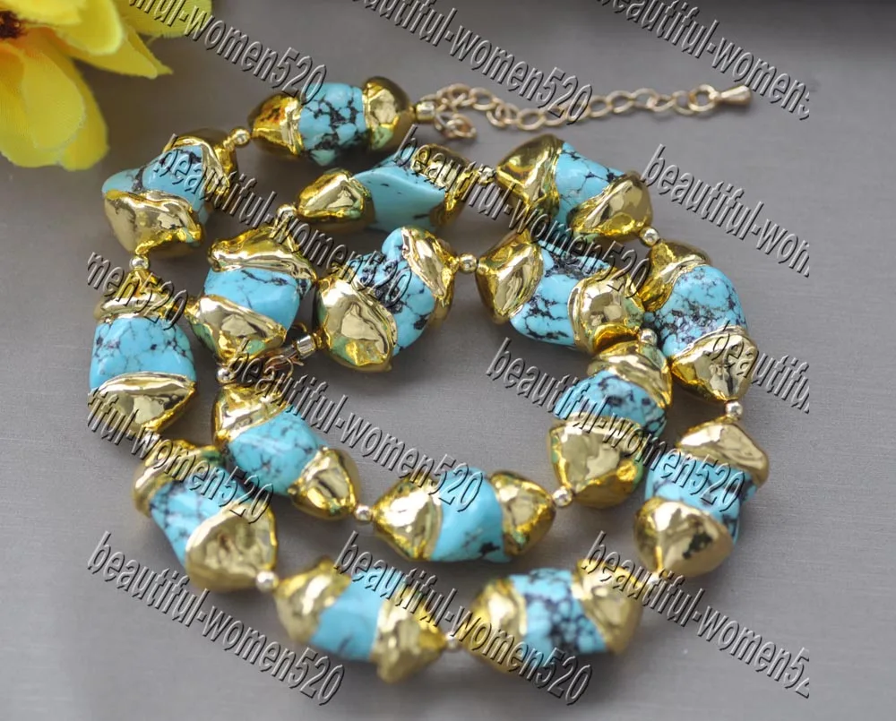 

MCT·STAR Z11167 18" 25mm Blue Baroque Turquoise Bead Gold Plating Necklace Choker