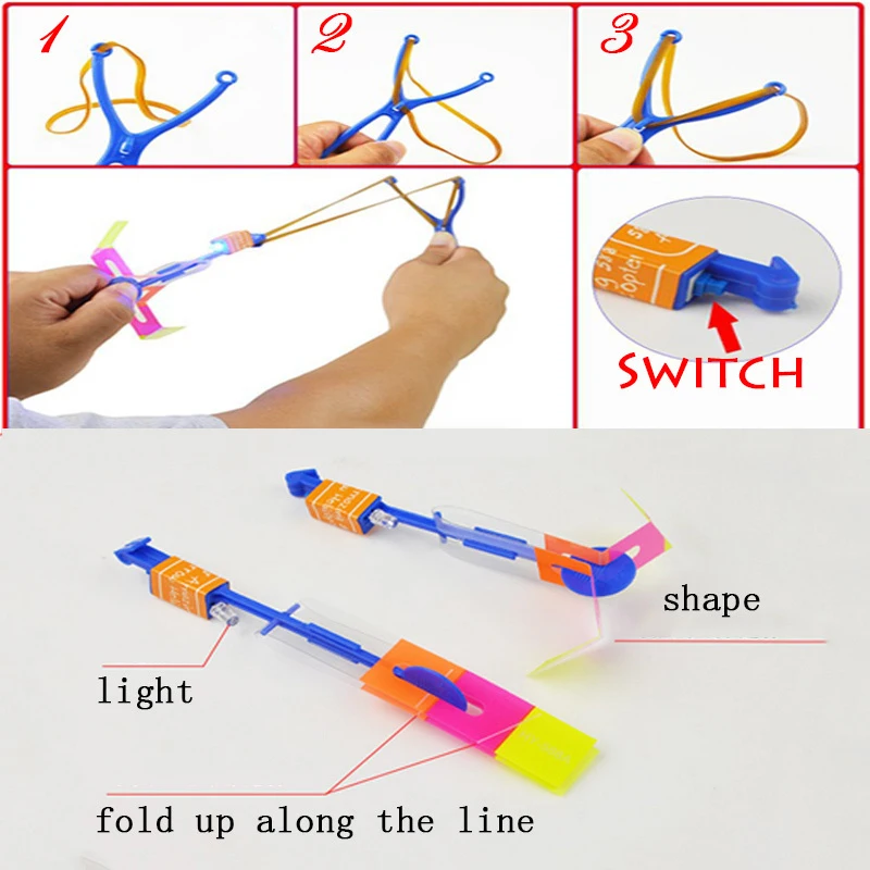 Outdoor Shining Rocket Flash LED Light Slingshot Elastic Helicopter Rotating Outdoor Flying Toy Arrow Party Gift Childrens Favor