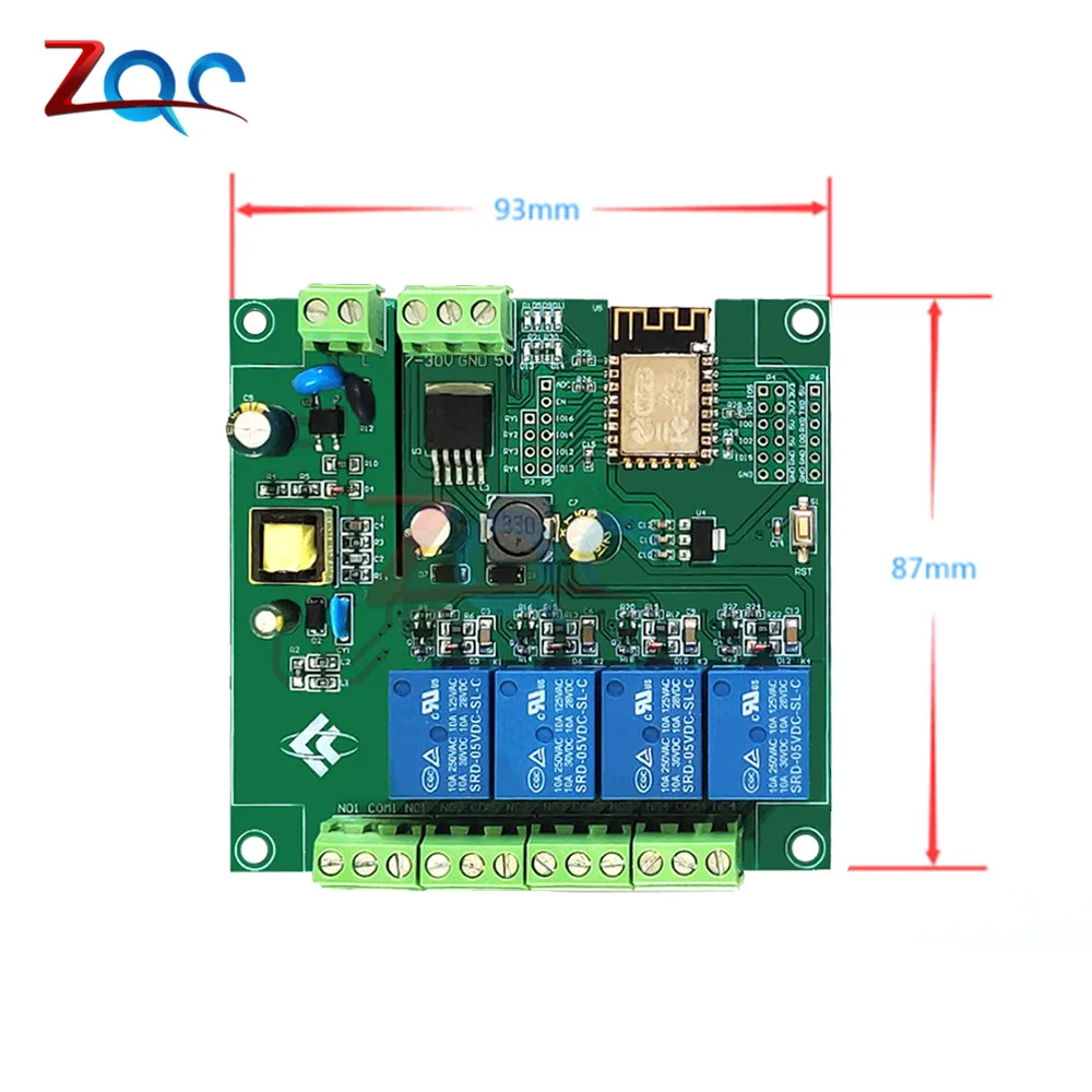 AC 90-250V/DC 7-30V/5V zasilacz ESP8266 ESP-12F WiFi programowalny moduł rozwojowy 4 przekaźnik kanału płyta dla Arduino