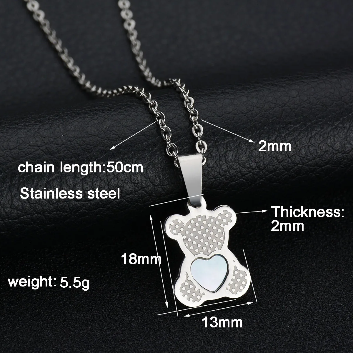 Akizoom Fashion Stainless Steel Cute Bear Shape Jewelry Heart Zircon Necklace Pendant for Women Birthday Gift Wholesale