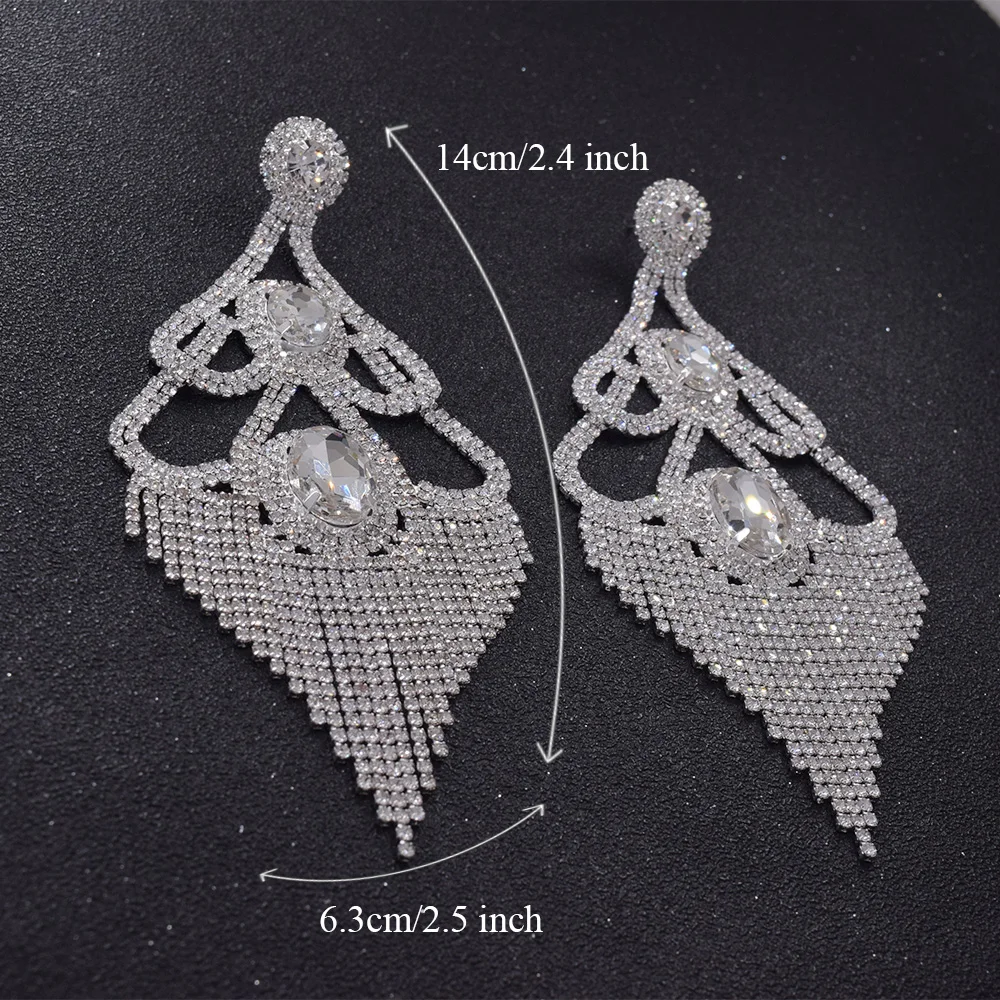 CUIER 14cm Large Drop Earrings For Women Statement Earrings Rhinestones Long Tassel Wedding Jewelry Party Gifts Bridal decorate