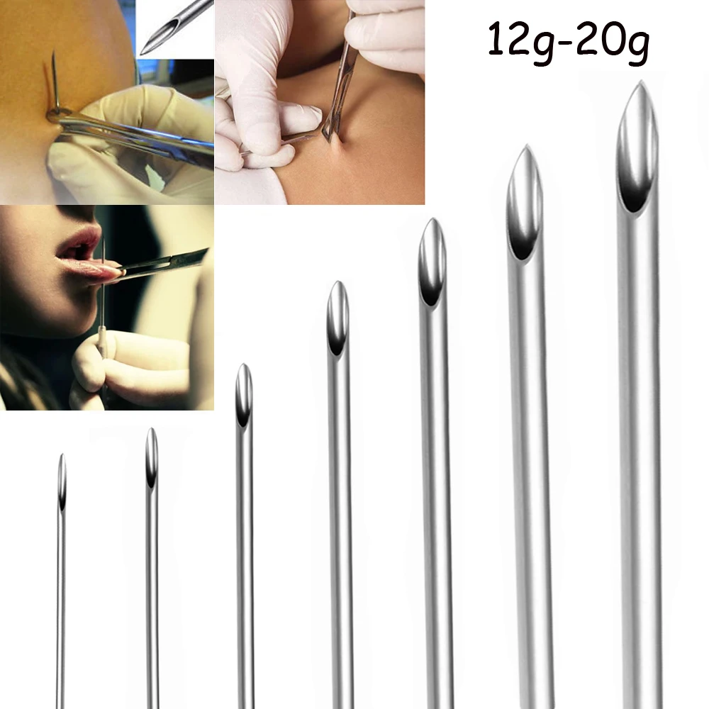 10pcs Disposable Sterile Body Piercing Needles Medical Tattoo Needle for Navel Nipple Lip Navel Ring Kit Surgical Steel Tools