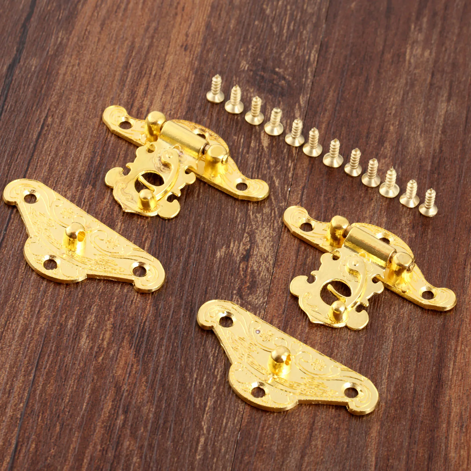 2Pcs Vintage Wooden Box Lock Antique Gold Box Latch Hasps Catch Latches For Suitcase Buckle Clip Clasp 38*49mm With Screws