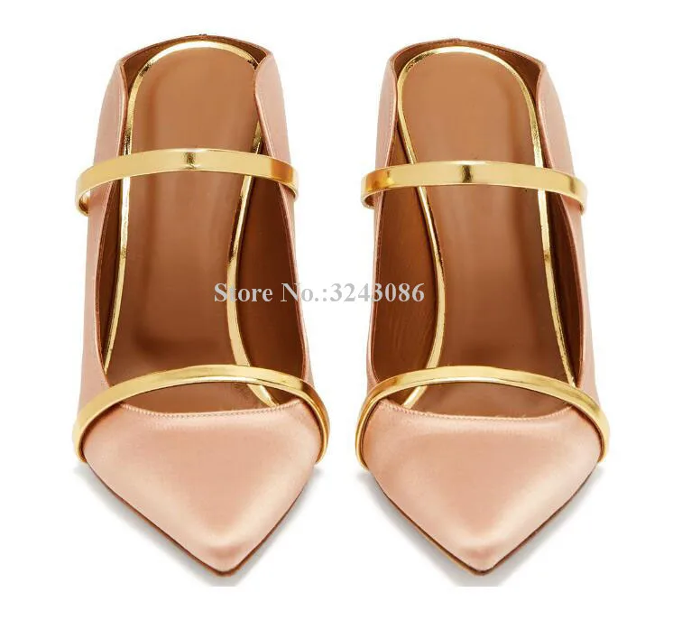 Lady New Gold Strap Stiletto Heel Sandals Fashion Pointed Toe Mixed Color Luxury Design High Heels Dress Sandals Shoes Women