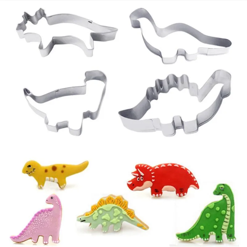 4Pcs/lot Cute Dinosaur Biscuit Cookie Cutters Molds Animal Cake Decorating Pastry Stainless Steel Baking Tools for Confectionery