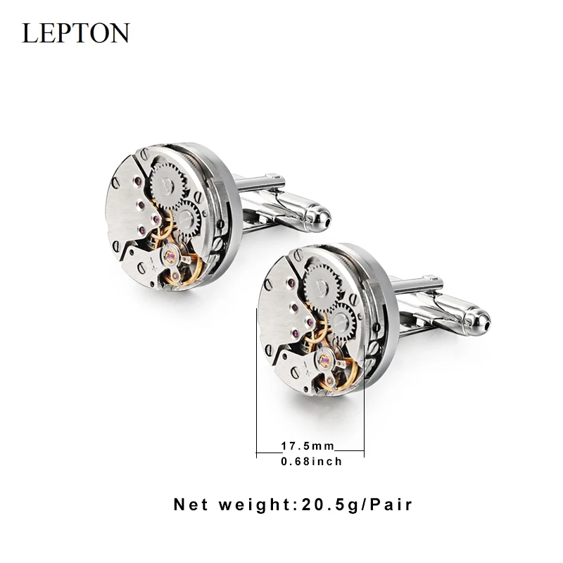 Hot Watch movement CuffLinks immovable Steampunk Gear Watch Mechanism Cuff Links Lepton Mens Jewelry cufflink Relojes gemelos