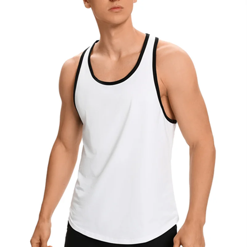 Men Tank Shirt Athletic Sleeveless Y-Shirt Circular Cut Cotton Undershirt for Workout Training Basketball Tank Top Tee