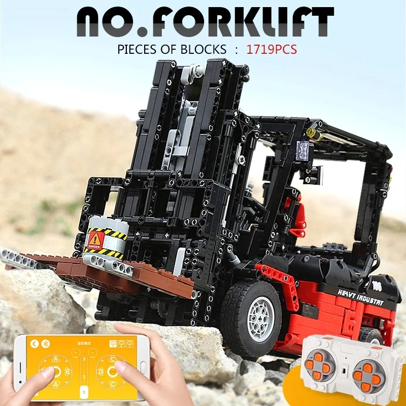 High-Tech Electric Motorized Mobile Crane Forklift Mk II Car Building Blocks Compatible with 3681 Truck Toys