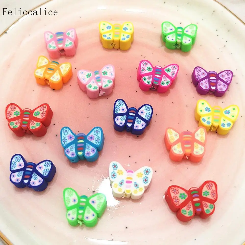 40pcs 10mm DIY Jewelry Making Beads Multicolor Butterfly Shape Polymer Clay Spacer Beads Handmade Bracelet Necklace Accessories