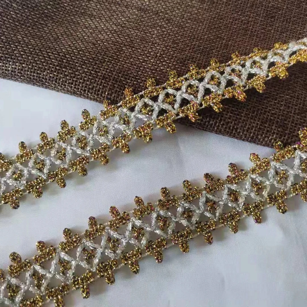 1Yard High Quality Lace Fabric 2.9cm Gold Ribbon Embroidery Gold Lace Fabric Collar Sewing Trimmings Ribbon encaje dentelle LT32