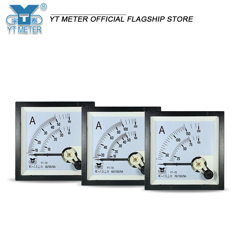 Amperometro Yt72 a doppia scala 50 / 75 / 100 / 150 / 200 / 5A amperometro a doppia gamma dh72 strumento puntatore armadio di installazione ca