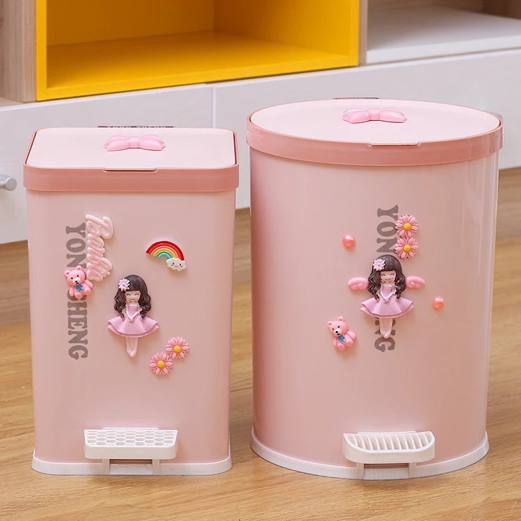7L/9L dibujos animados Linda basura Can pie Pedal hogar sala de estar dormitorio cubo de basura para cocina con tapa cubo de plástico rosa