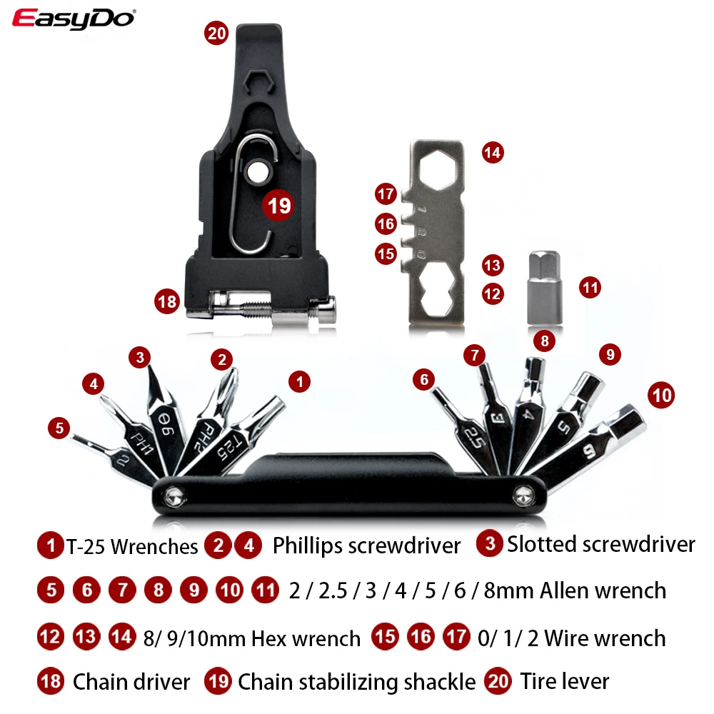 EasyDo Bicycle Repair Tools Kit Multitool Hex Spoke Cycling Screwdrivers Tool Tyre Lever Allen Wrench MTB Mountain Bike tools