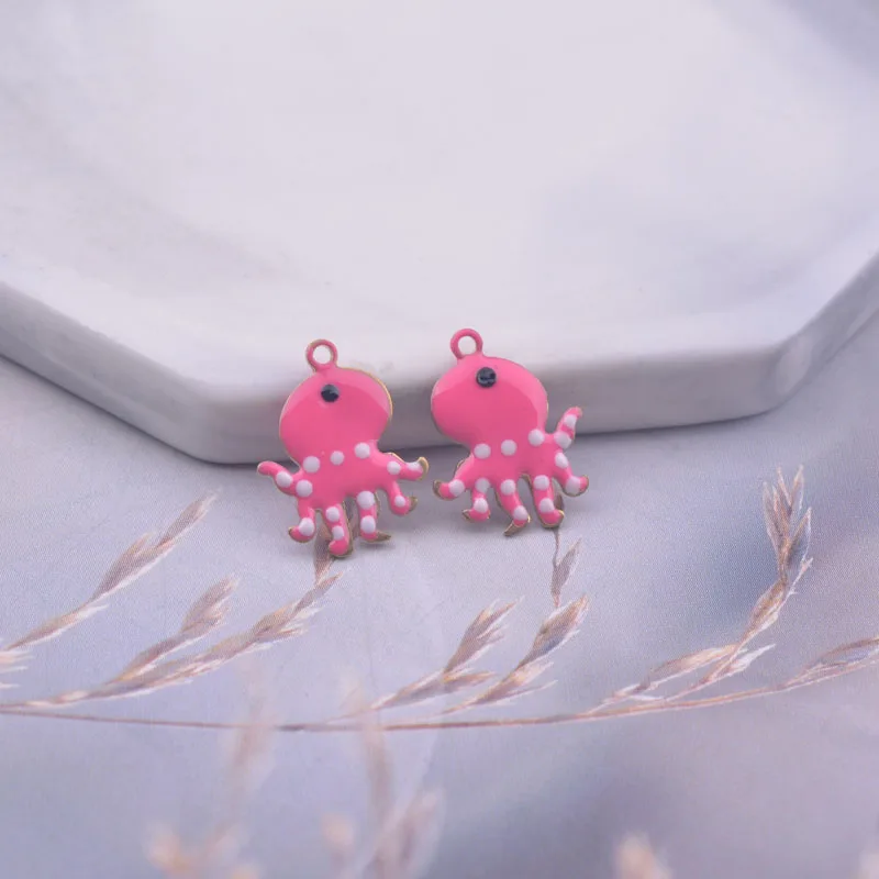 30pcs  11*14mm Double Faced Enamelled Octopus Charms Animal Pendant  Diy Jewelry Accessories