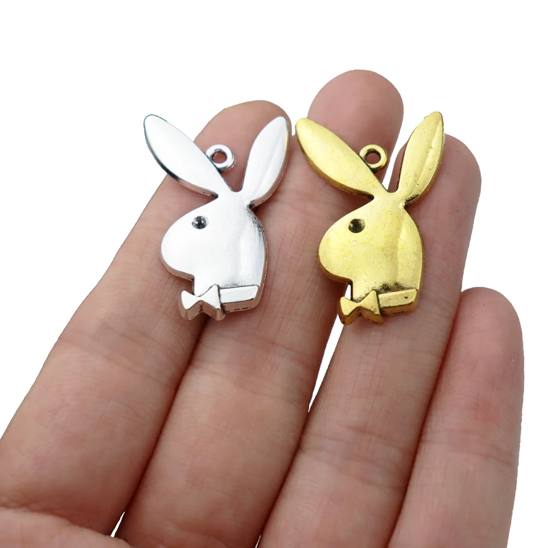 

20 x Tibetan Silver/Gold Color Rabbit Head Charms Pendant Zinc Alloy Fit Bracelet Necklace Jewelry Making Findings 31x20mm