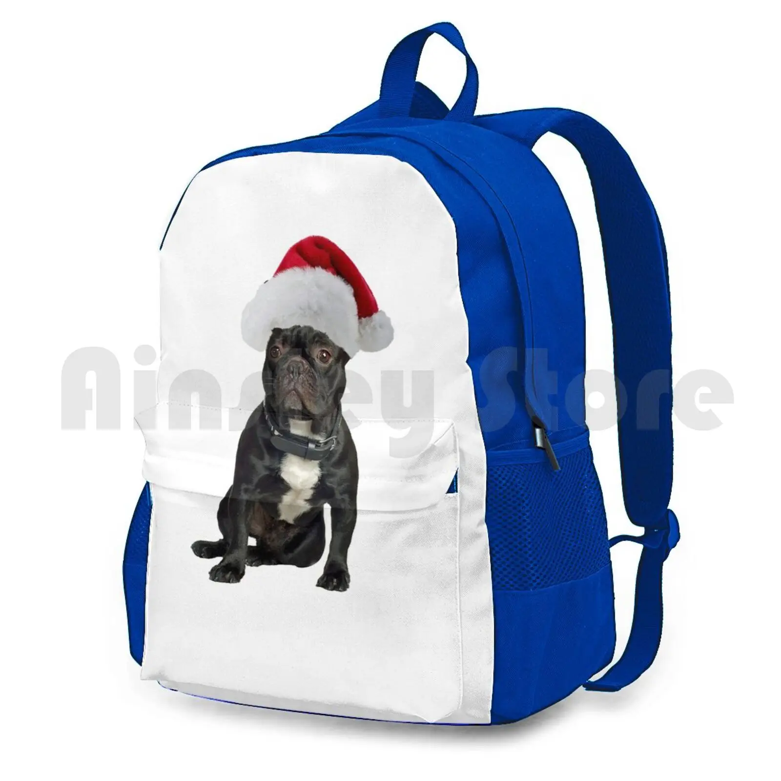 French Bulldog Santa Claus Merry Christmas Outdoor Hiking Backpack Riding Climbing Sports Bag Black White French Bulldog Dog