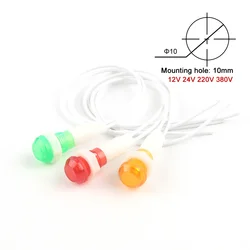 5Pcs Mounting Neon Indicator Signal Lamp Panel Red Green Yellow Lights 380V 220V 12V/24V DC XD 10mm Pilot Guiding