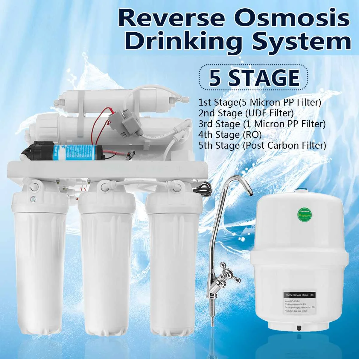 5 Ro Omgekierde Osmose Systemem Drinkwater Filter Purifier Keuken Water Filter Membran Systemem Filtratie Met Kraan