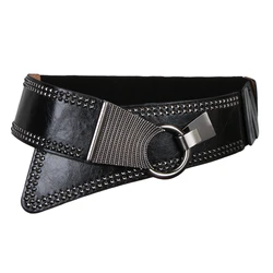PU Leather Punk Elastic Gothic Rivets Wide Cinch Belt Women's Stretch Waist Belt Band Vintage Dress Decor Accessories