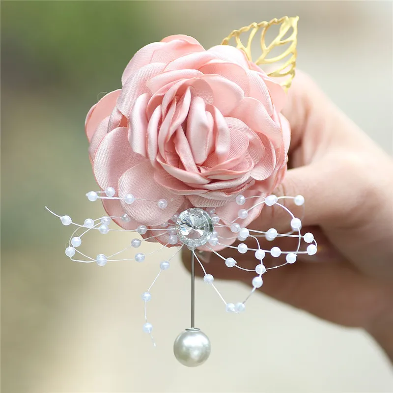 Flor de pulso de casamento rosa fita de seda noiva corsage mão decorativa pulseira de dama de honra cortina banda clipe bouquet