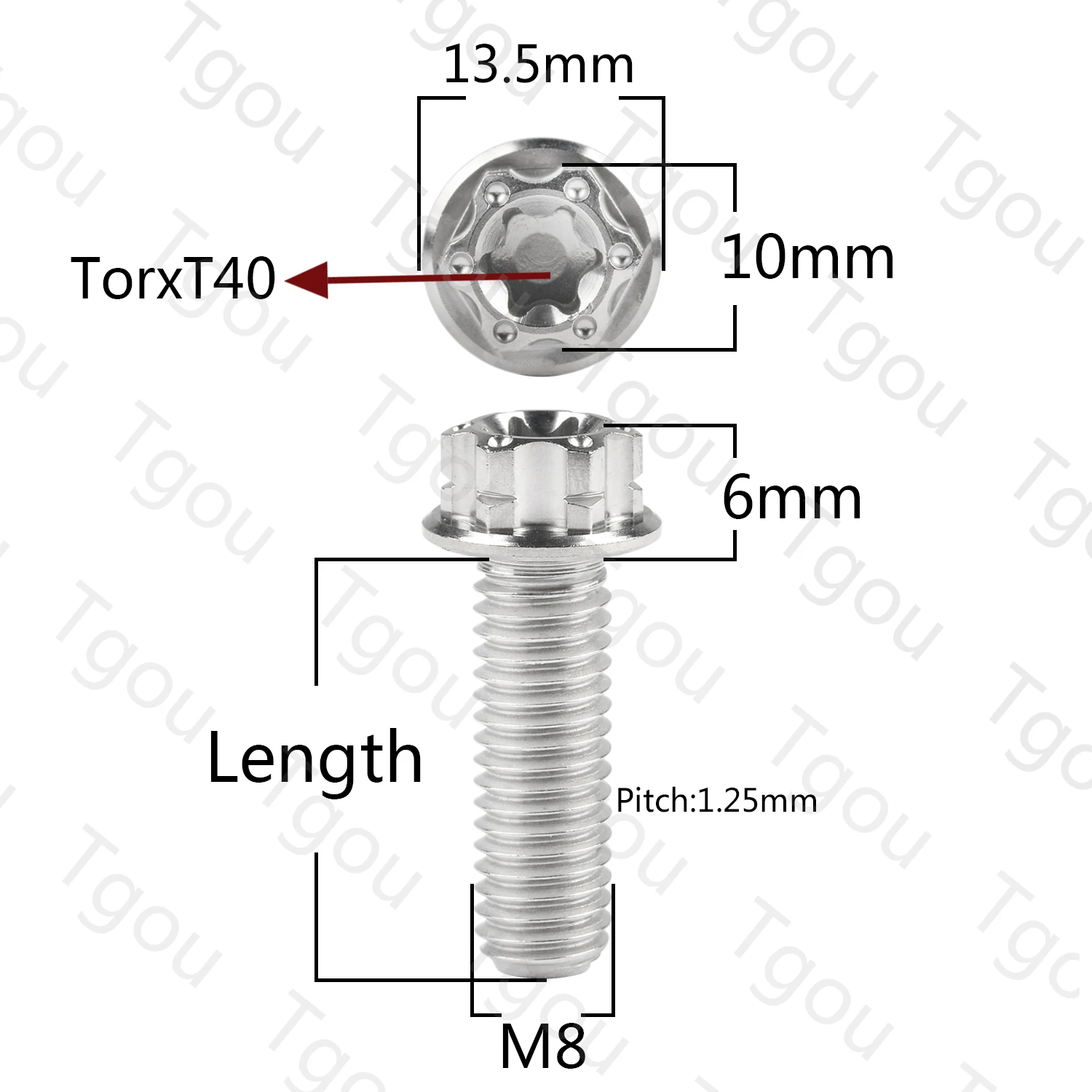 Tgou Titanium Bolt M8x20 25 30 35 40 45 50 55mm Small Flange Torx Head for Motorcycle Decoration Modification