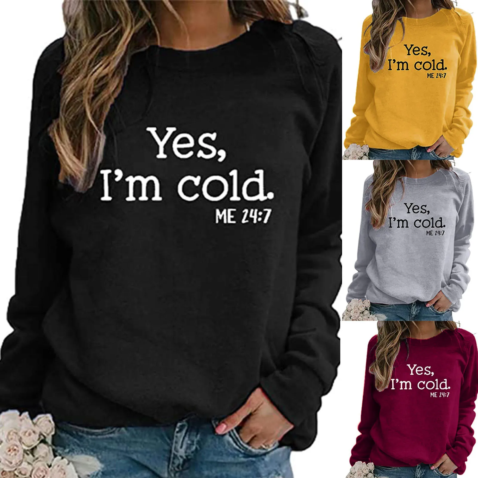 Hoodie Hoodies Women Yes I'm Cold Letter Printed Long Sleeve Sweatshirt Pullover Shirts Black Top Blouse Ropa De Mujer 2021