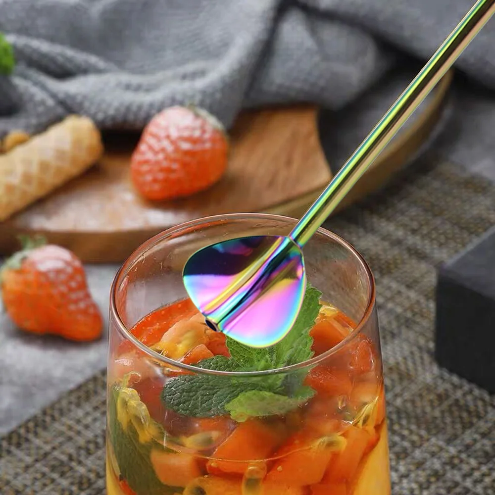 LUCF New Creative Long Drinking Straw with Ice Spoon 304 Stainless Steel Reusable Colorful Metal Straws Coffee Stirring Spoons