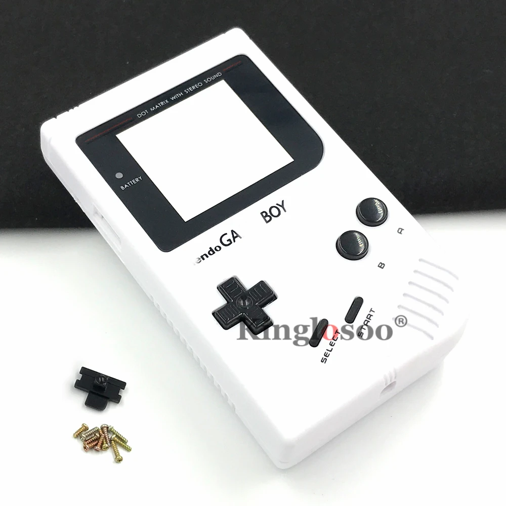 White shell case for Gameboy Classic GB GBO DMG-01 Console Housing cover w/ Glass screen lens black button