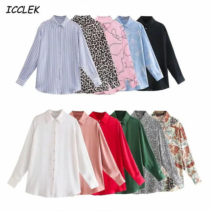 Women's Shirt Fashion Woman Blouses 2021 Spring Autumn Clothing Silky Shirt Vintage Blouse Turn-Down Collar Long Sleeve Tops