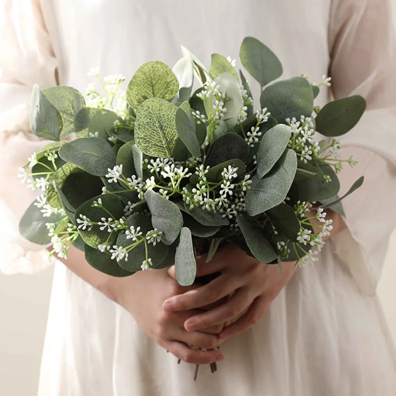 

15pc Artificial Plant Eucalyptus Leaves Branch Gypsophila for Bridal Bouquet DIY Wreath Home Party Wedding Greenery Decor