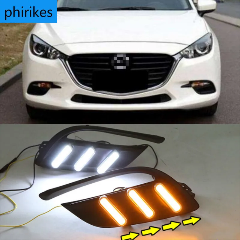 

2pcs DRL for Mazda 3 axela 2017 2018 12V LED car DRL Driving daytime running lights fog lamp with turn Signal style Relay