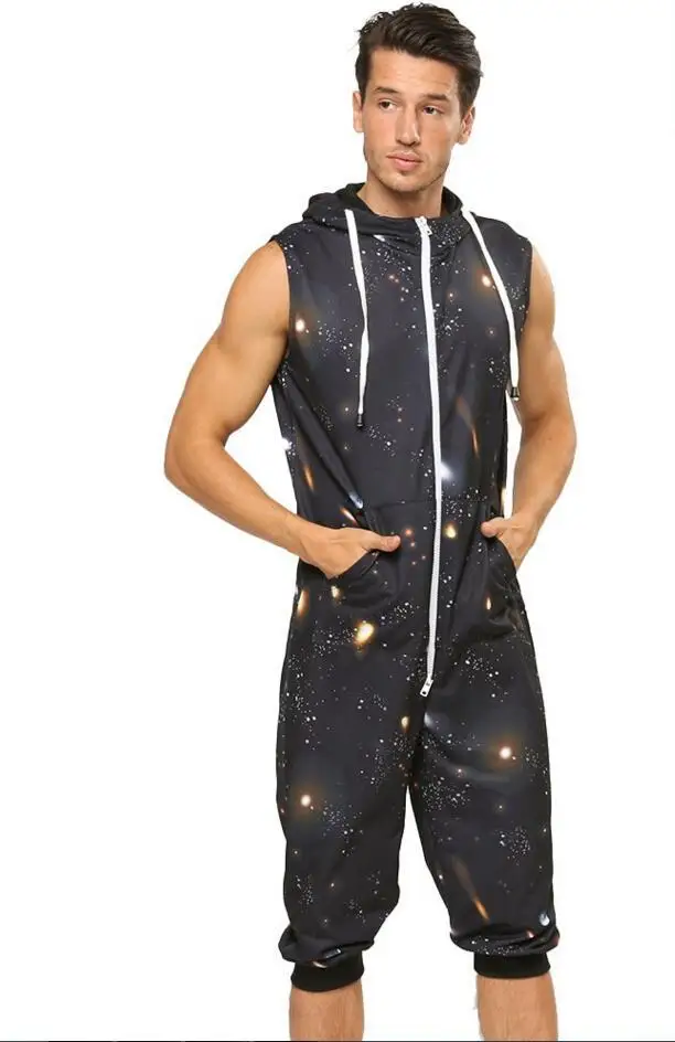 Kigurumis Summer Sleeveless Pajamas Onesie Men Adult Nightwear Zipper Homewear