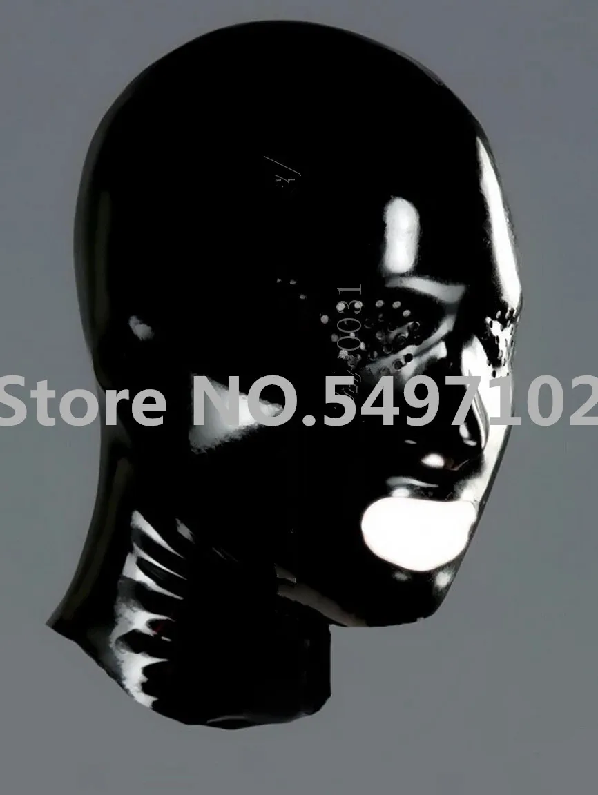 

Back zipper & mesh eyes designs adults's black latex bondage hood natural latex