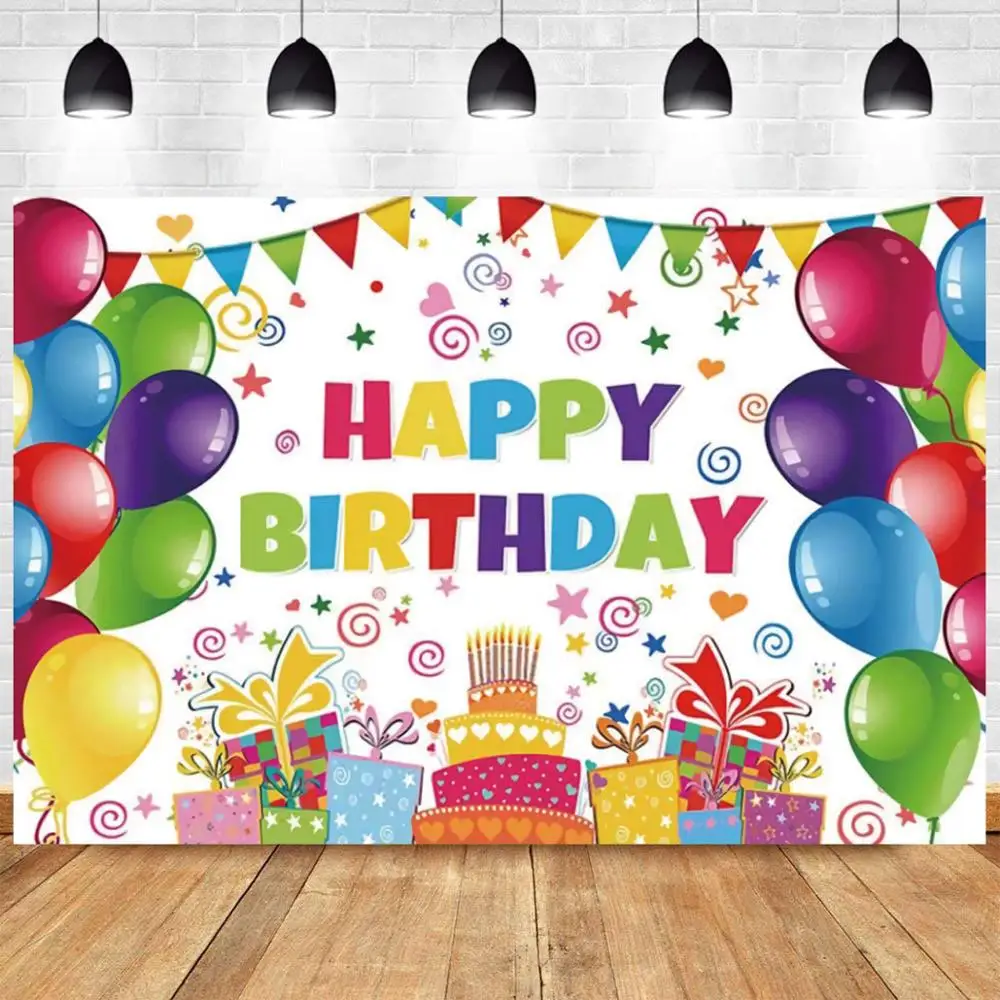 Colorful Balloon Happy Birthday Party Photography Backdrop Photo Background Cake Decoration Studio Prop Banner