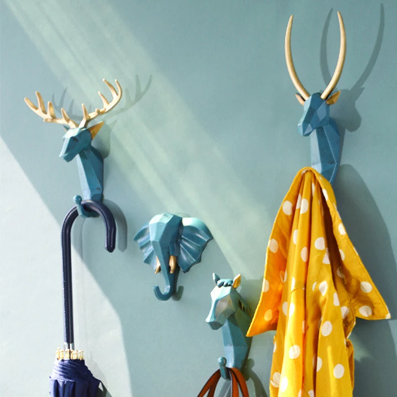 Creativity Wall Hanging Hook Vintage Deer Head Animal for Hanging Clothes Hat Scarf Key Deer Horns Hanger Rack Wall Decoration