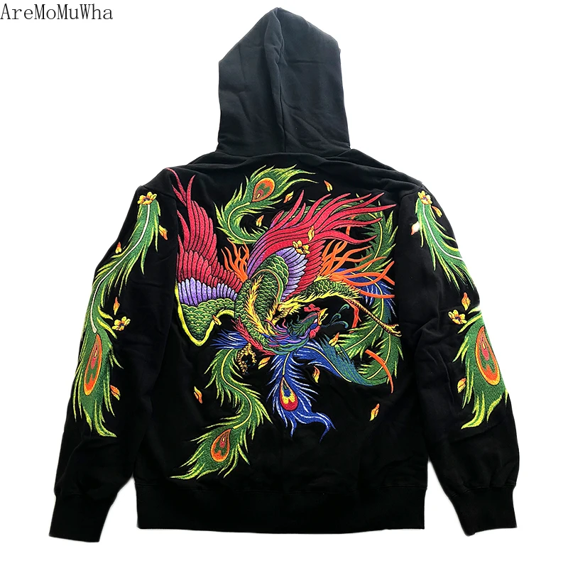 Original Chinesischen Stil Phoenix Stickerei Oversize Schulter Größe Männer und Frauen Lose Mit Kapuze Anime Hoodies Japanischen Streetwear