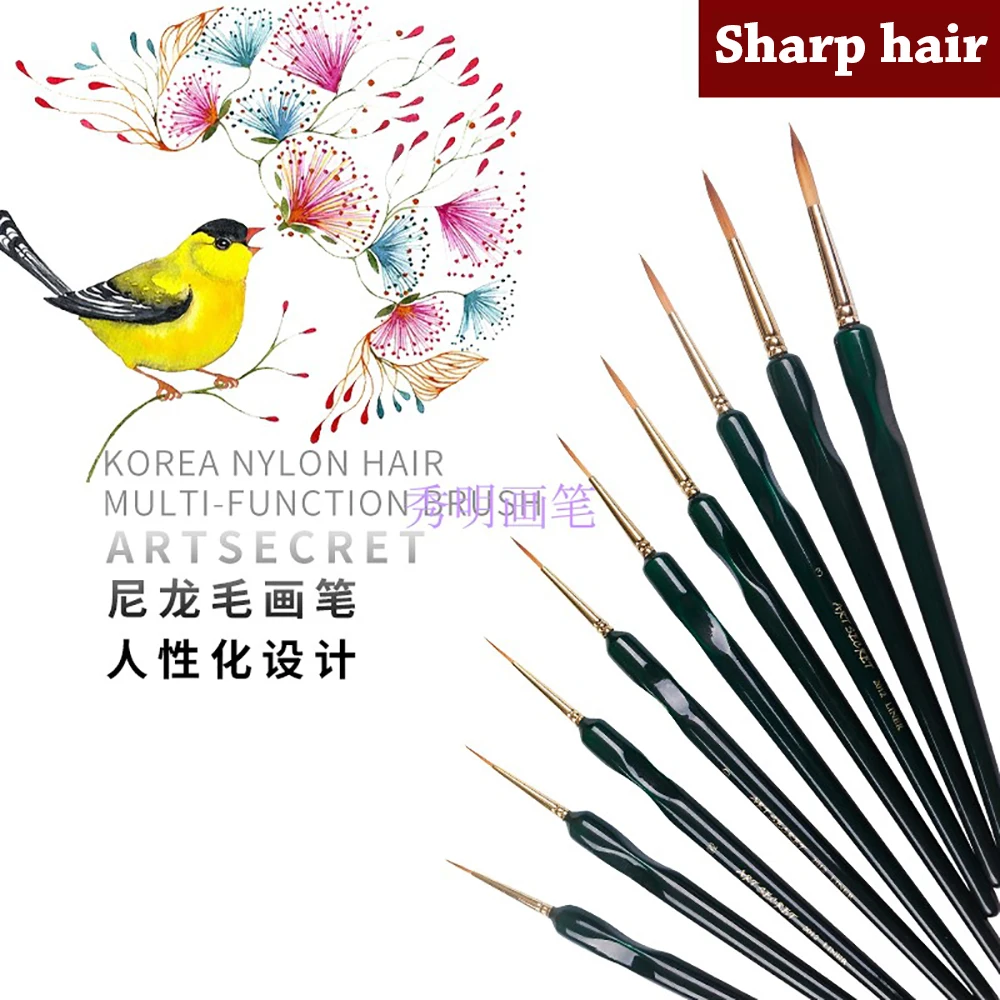 

ArtSecret Sharp Gold Hair Korean Gouache Watercolor Writing Pen 2012Liner With Triangular Green Handle Ferrule Have Defects