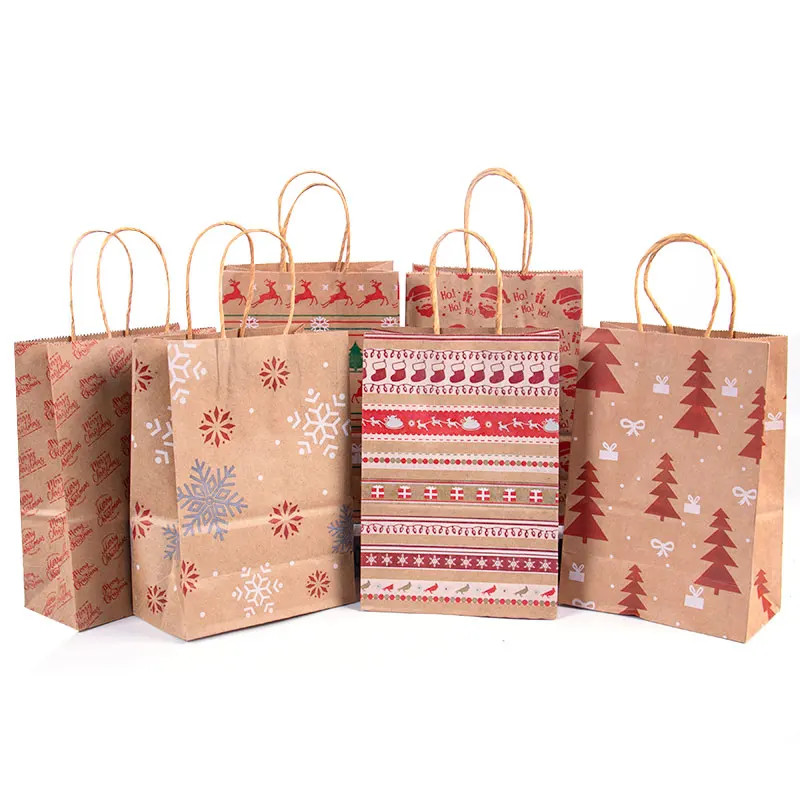 5/10pcs Kraft Paper Gift Bags Santa Claus Tree Christmas Candy Cookie Packaging Bag Boxes Natal 2025 New Year Navidad Home Decor