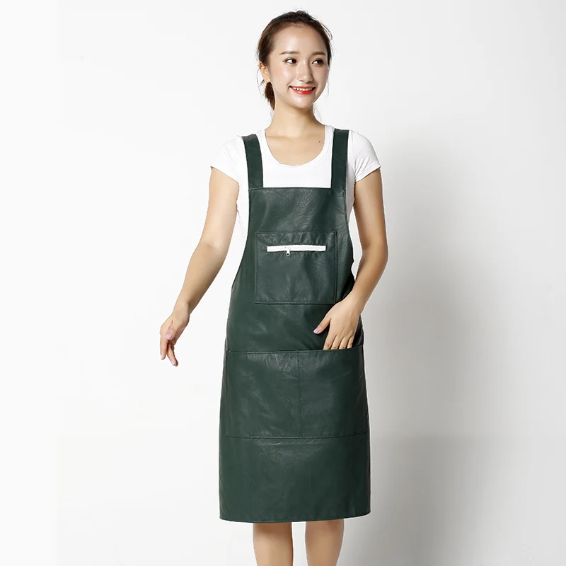 Women\'s PU Leather Vest Design Apron Waterproof and Oilproof Kitchen Cooking Gown Adult Bib Waist