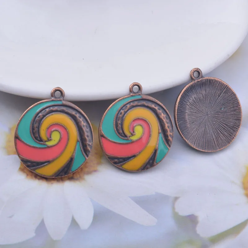 12 Stück/Set 28*23mm Legierung Antik-Kupfer Lollipop-Form Charm Schmuckzubehör Emaillierter Anhänger – Detail 5