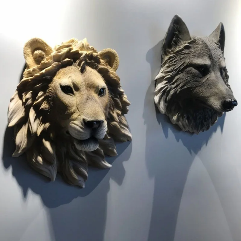 

American resin imitation animal head wall hanging Nordic wolf head lion head Restaurant Bar Hotel Wall Decoration pendant