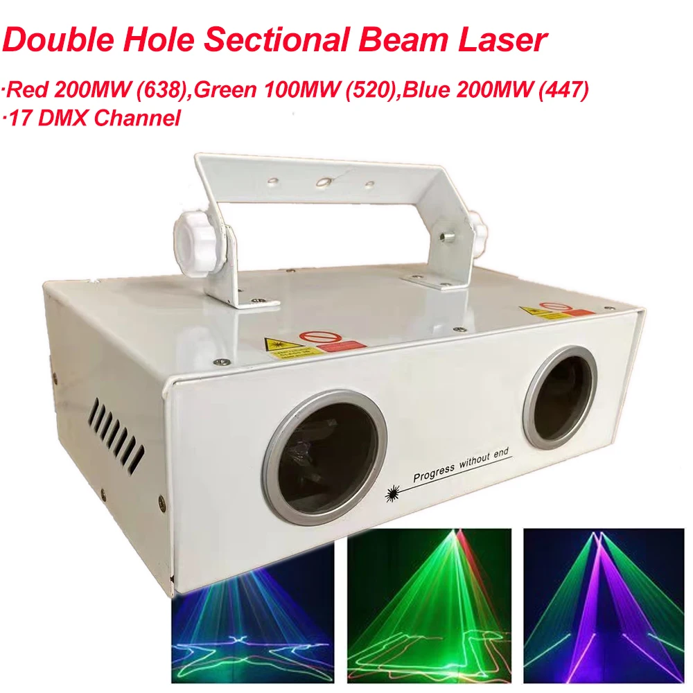 

RGB Double Hole Sectional Beam Laser Light DMX512 Stage Strobe Light Dj Led Laser Light Halloween Christmas Bar Party Projetor H